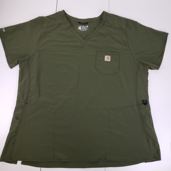 Carhartt Force Crossflex Scrub Top in basil green size 2X - Picture 8 of 12